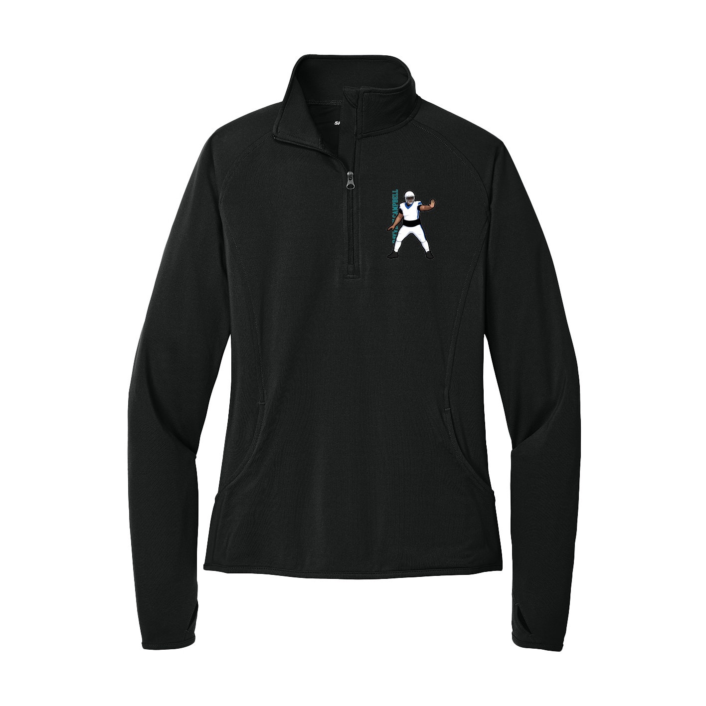 Women's Q-Zip Pullover — Name Vertical in Black