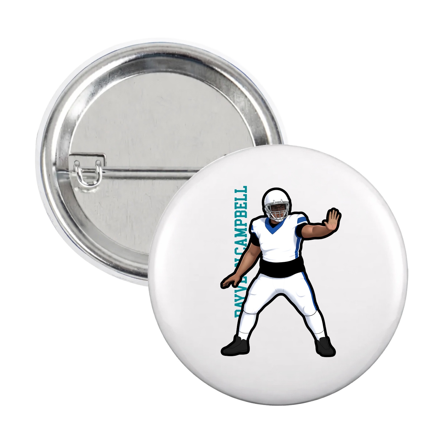Game Day Button — Name Vertical in White