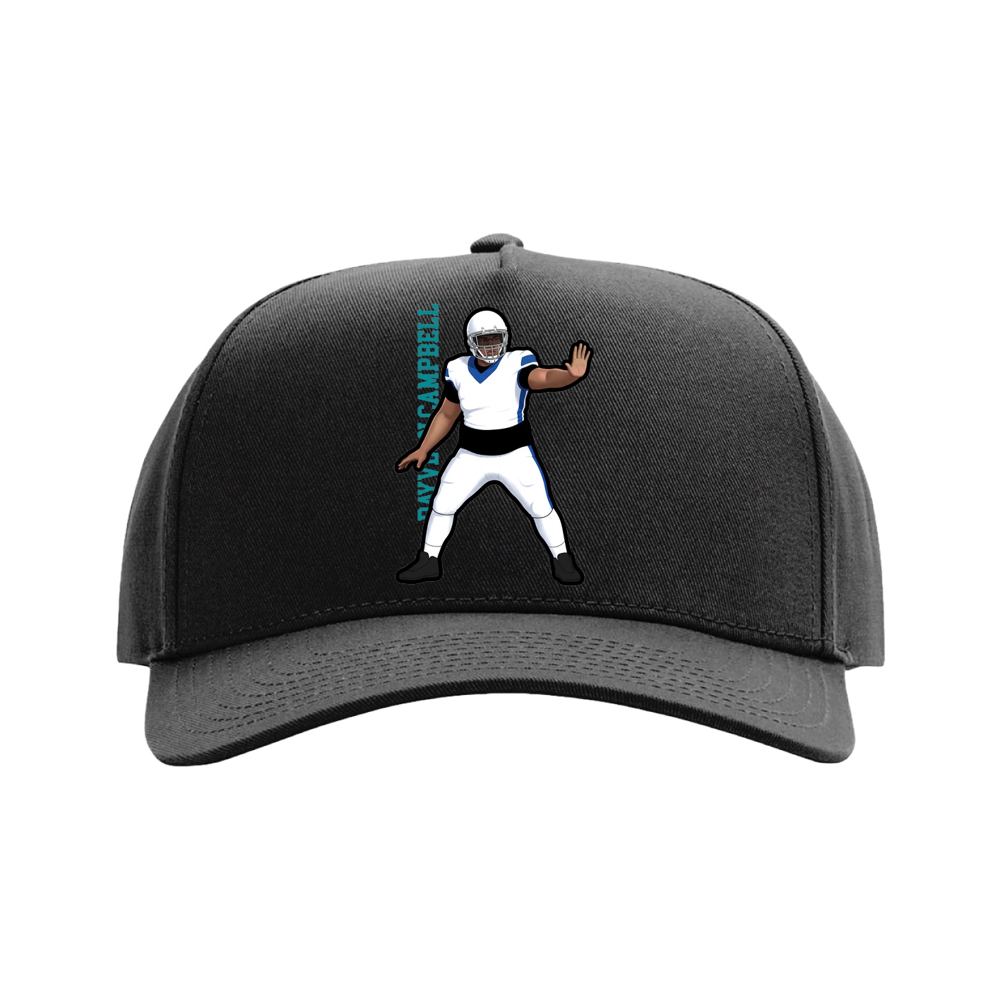 Full Fabric Five-Panel Champ Cap — Name Vertical in Black