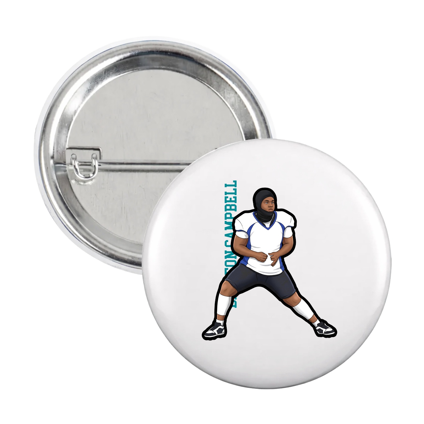 Game Day Button — Name Vertical in White