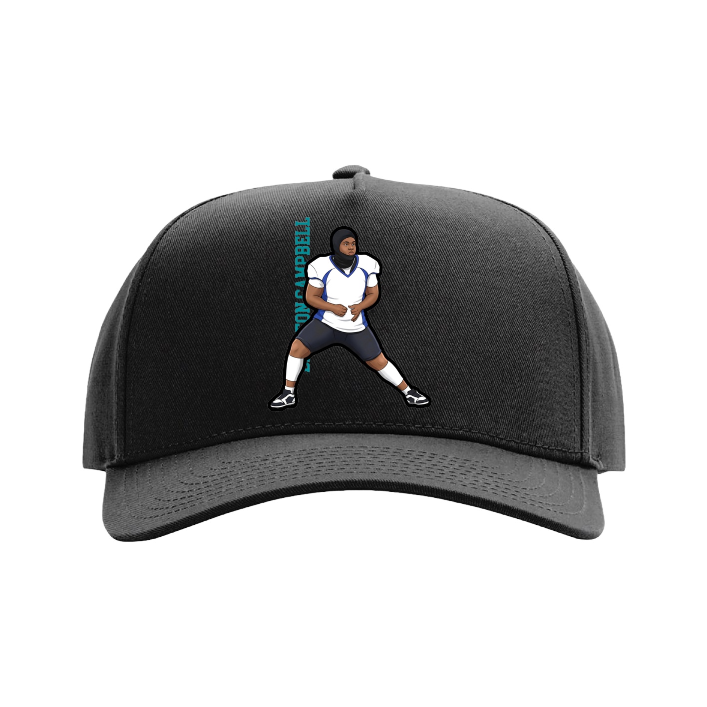 Full Fabric Five-Panel Champ Cap — Name Vertical in Black