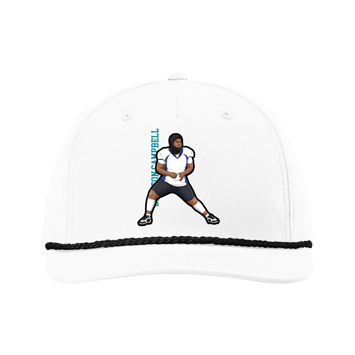 Five-Panel Classic Rope Cap — Name Vertical in White