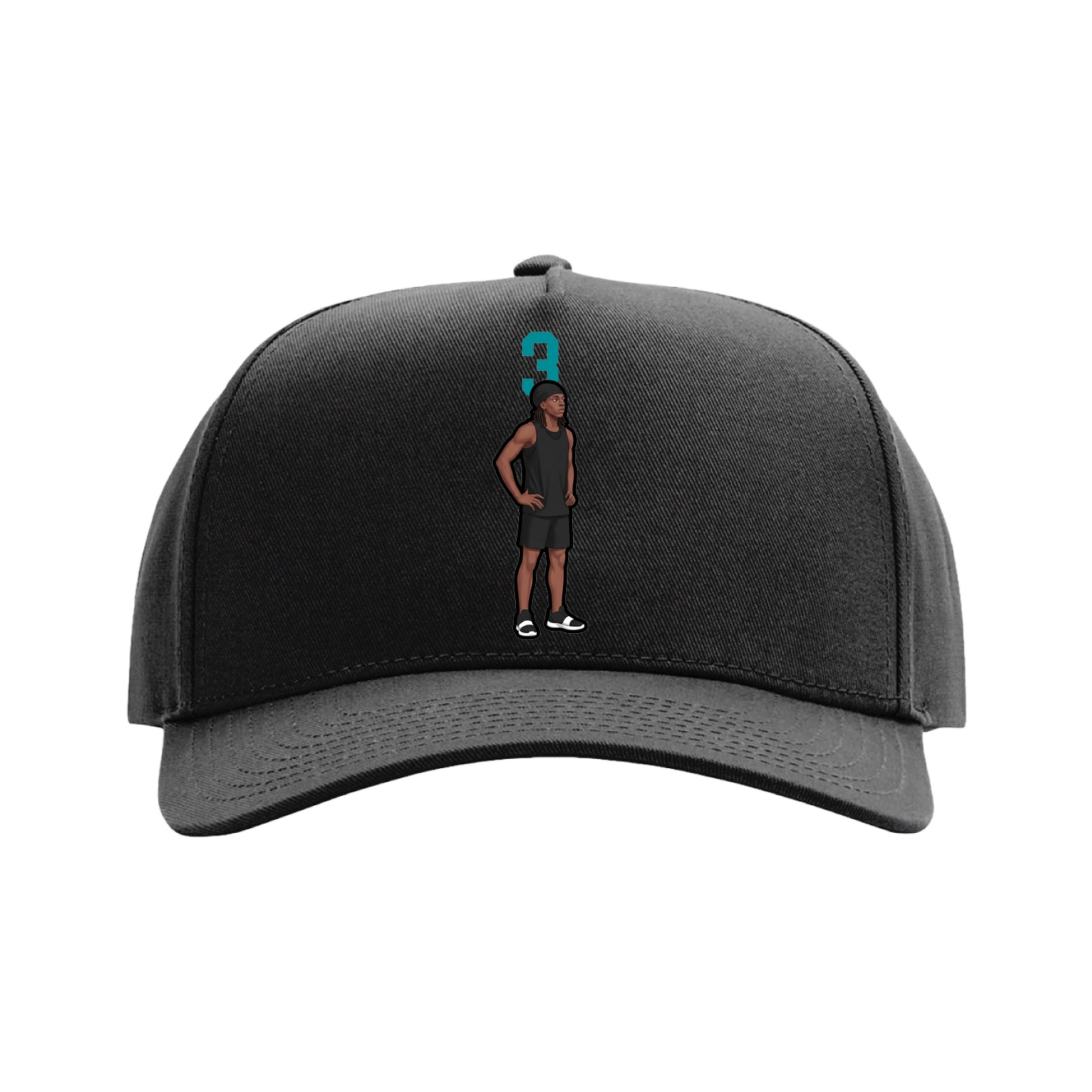 Full Fabric Five-Panel Champ Cap — Number Top in Black