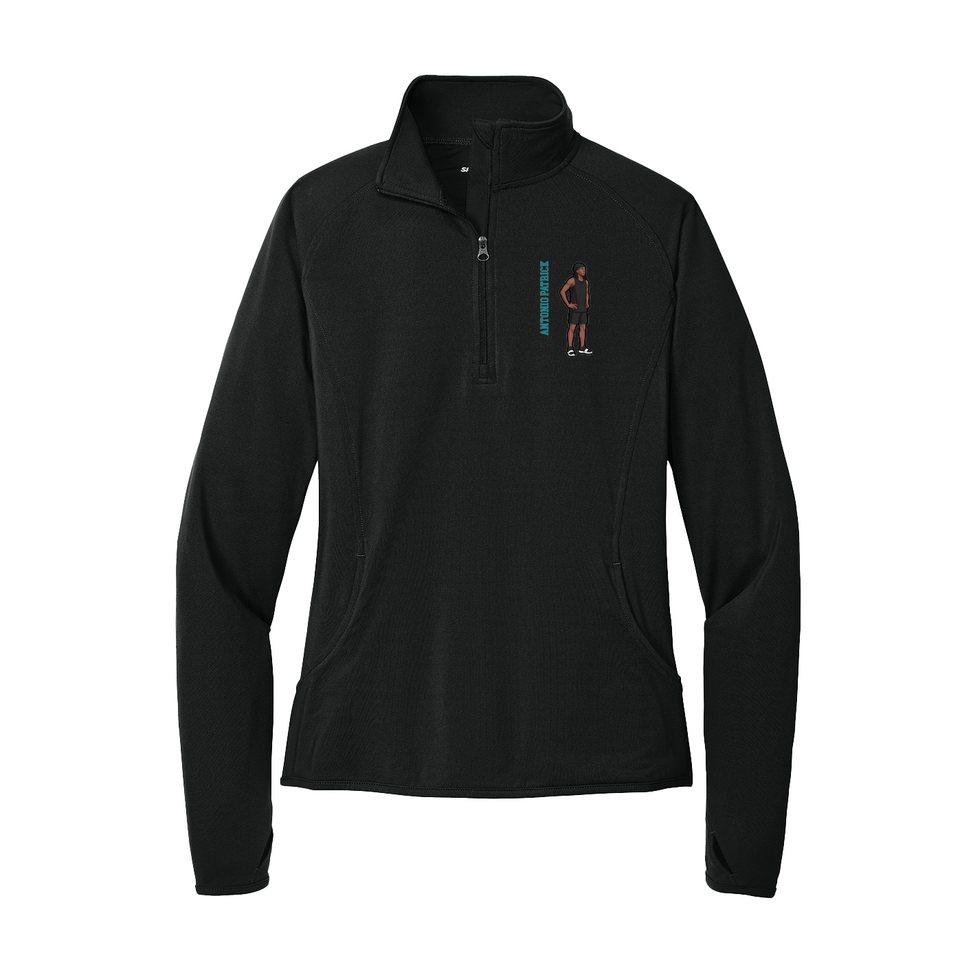 Women's Q-Zip Pullover — Name Vertical in Black