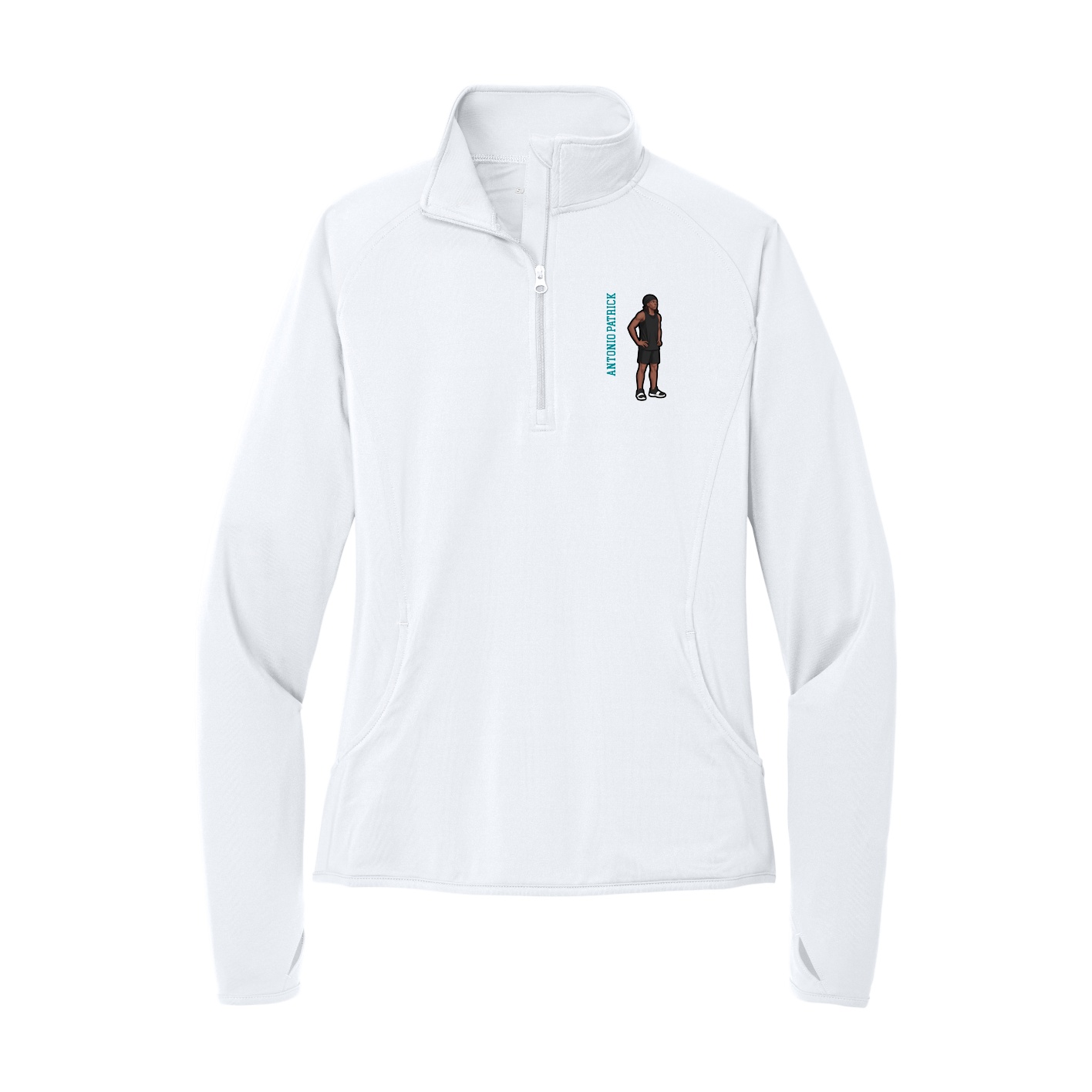 Women's Q-Zip Pullover — Name Vertical in White