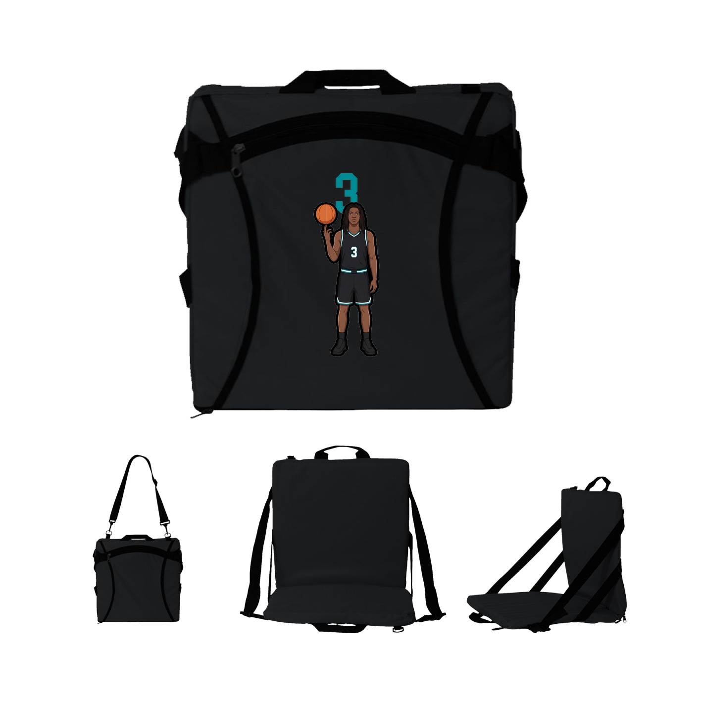 Folding Stadium Seat — Number Top in Black