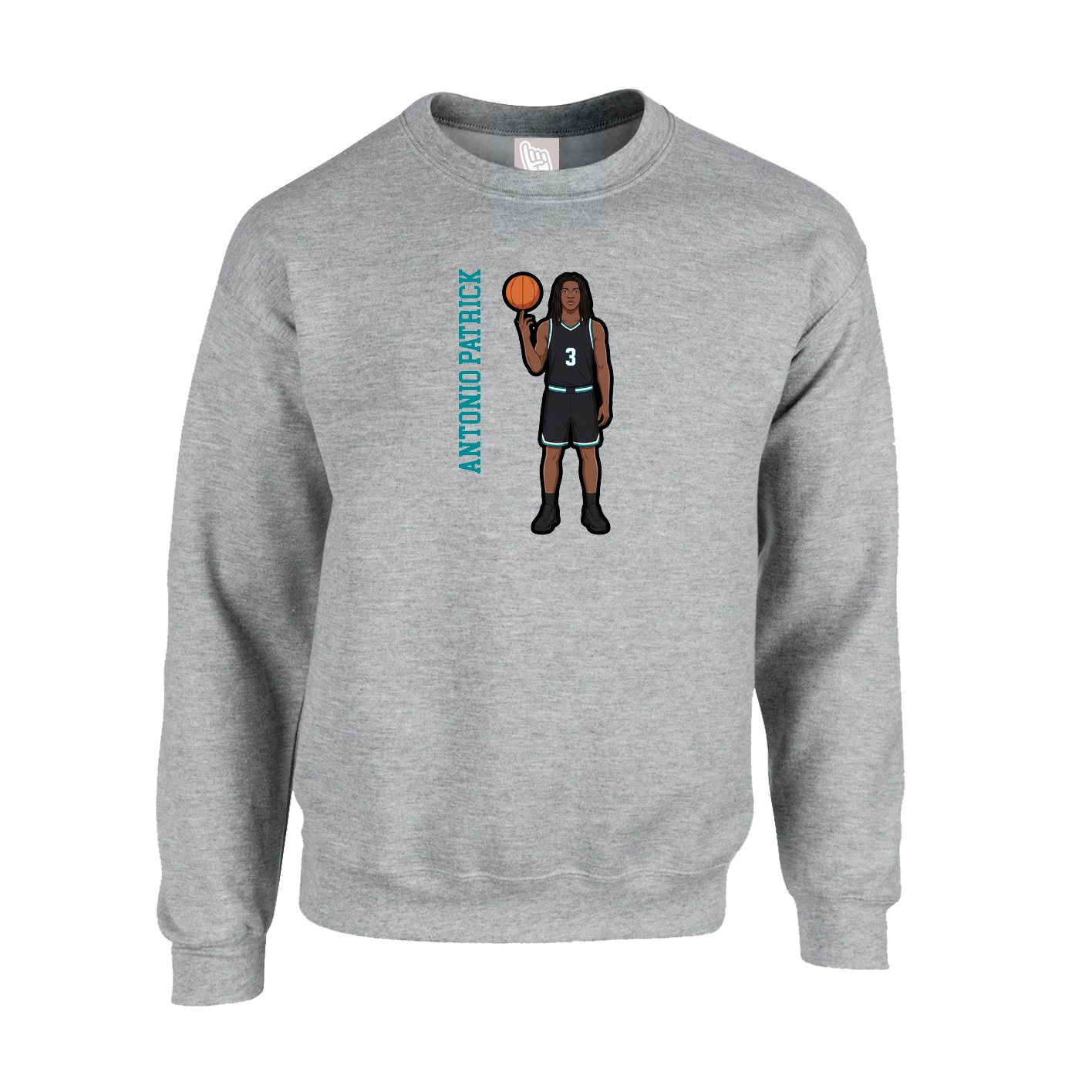 Fleece Crew — Name Vertical in Grey