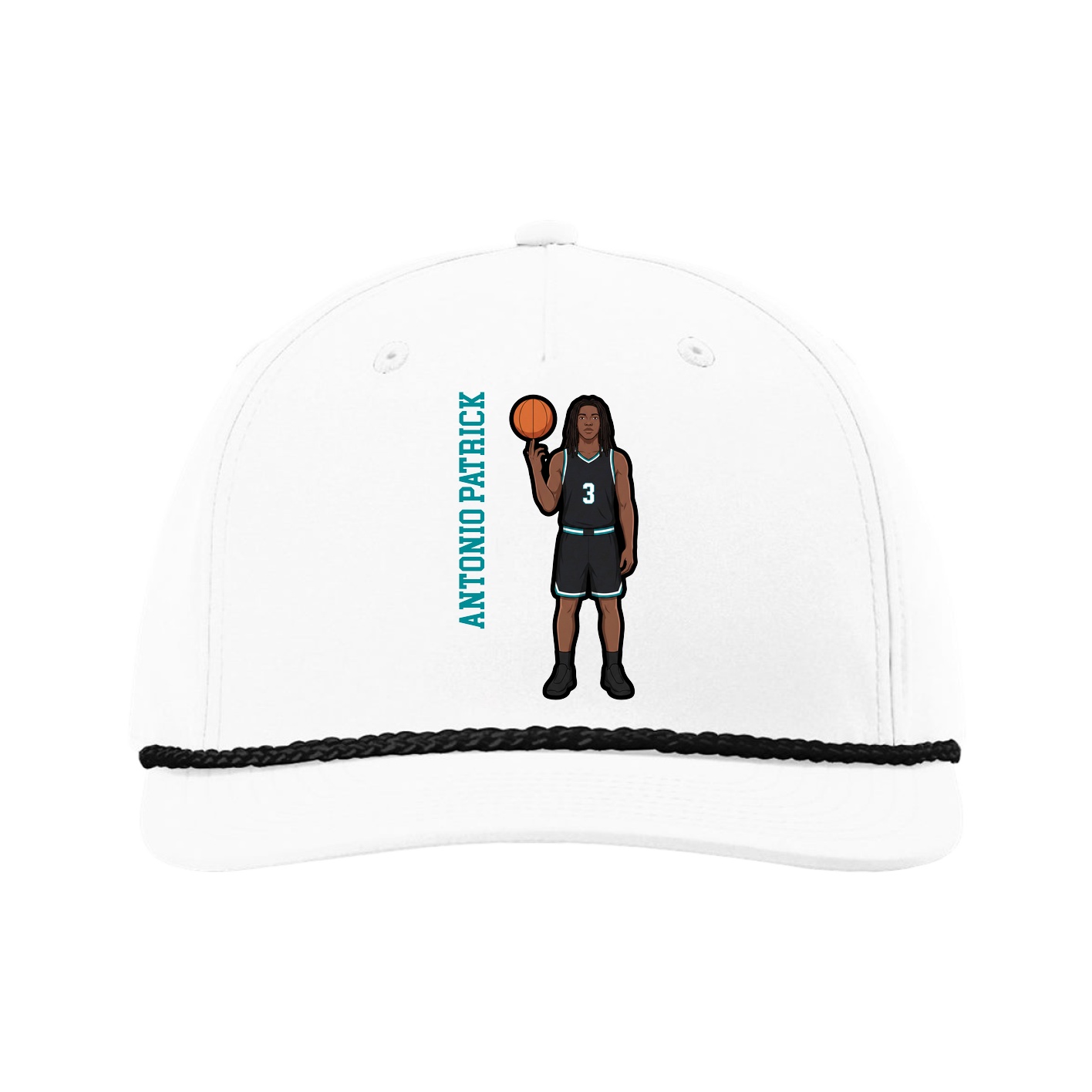 Five-Panel Classic Rope Cap — Name Vertical in White