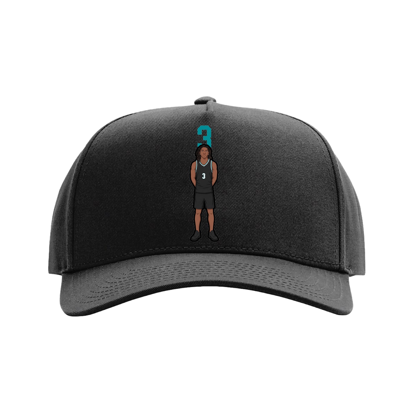 Full Fabric Five-Panel Champ Cap — Number Top in Black