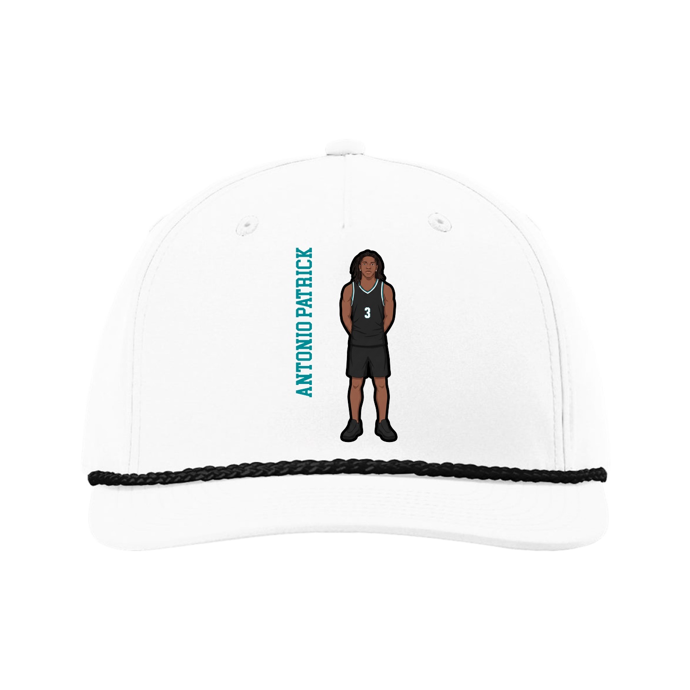 Five-Panel Classic Rope Cap — Name Vertical in White