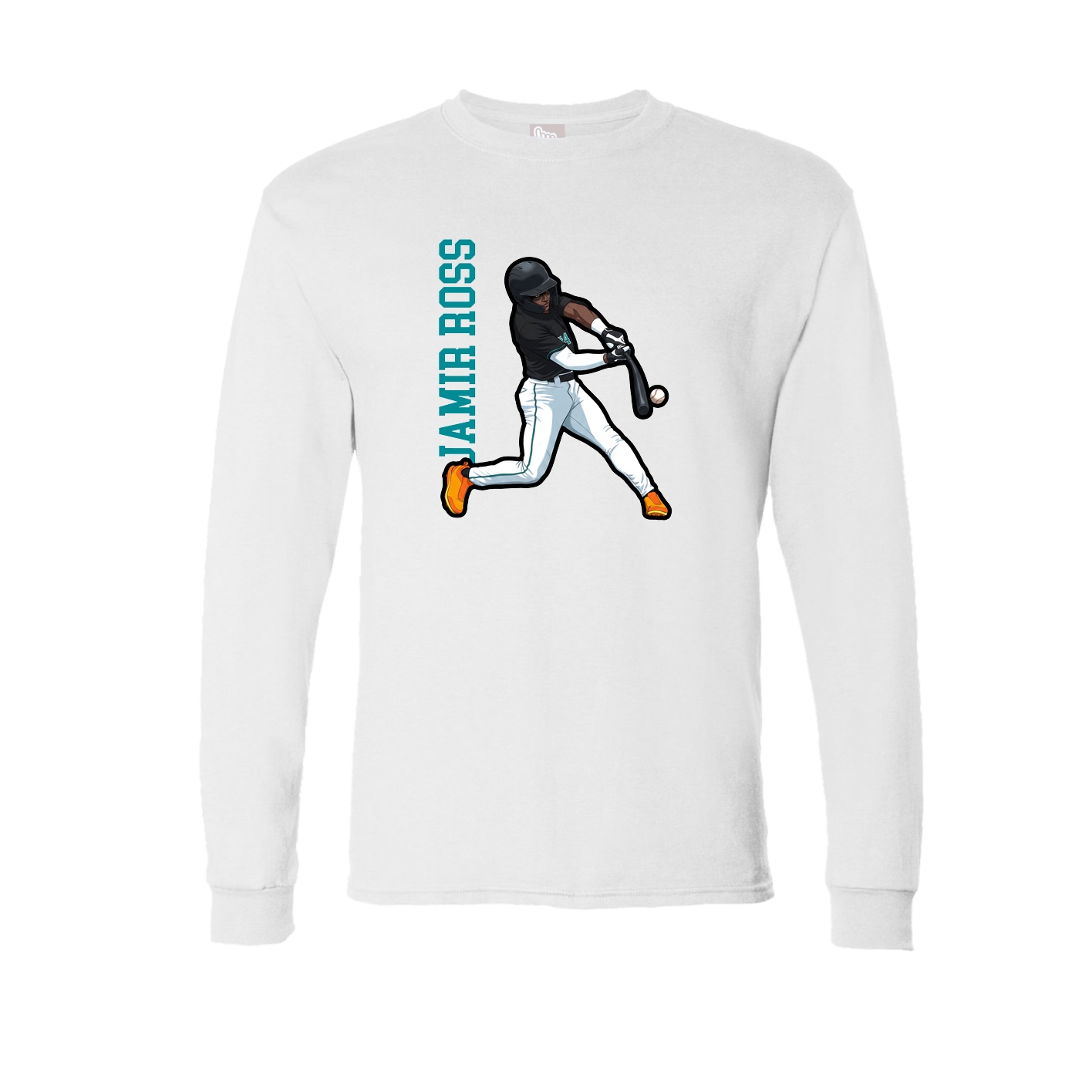 Long Sleeve Tee — Name Vertical in White