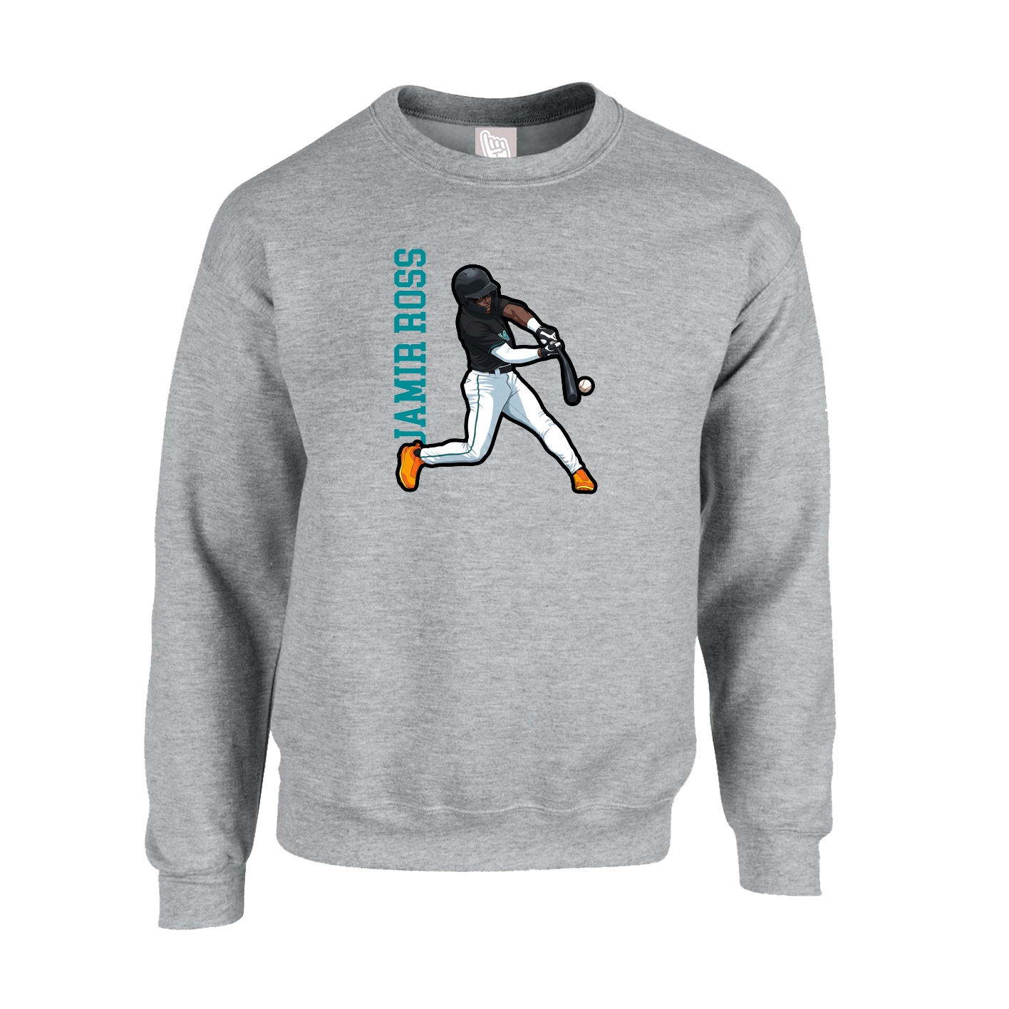 Fleece Crew — Name Vertical in Grey