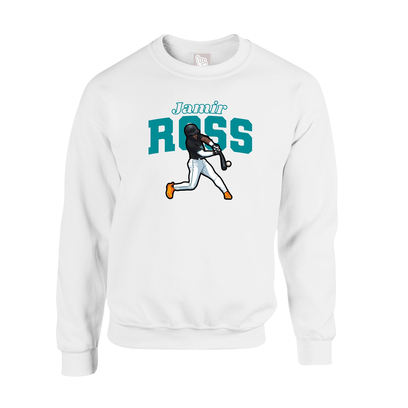 Fleece Crew — Name Arch in White