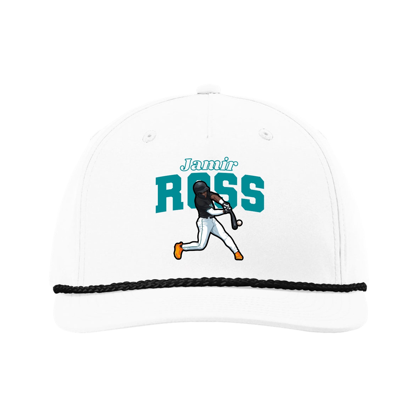 Five-Panel Classic Rope Cap — Name Arch in White