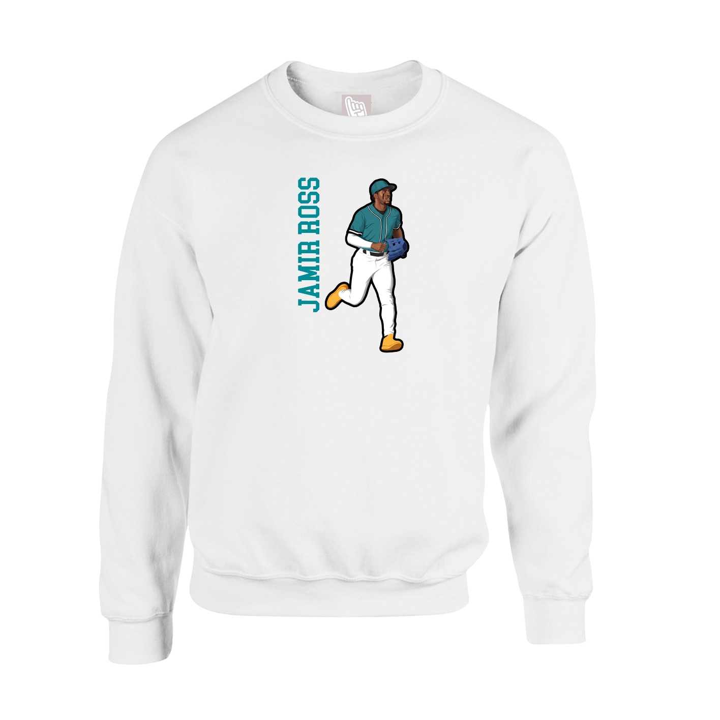 Fleece Crew — Name Vertical in White