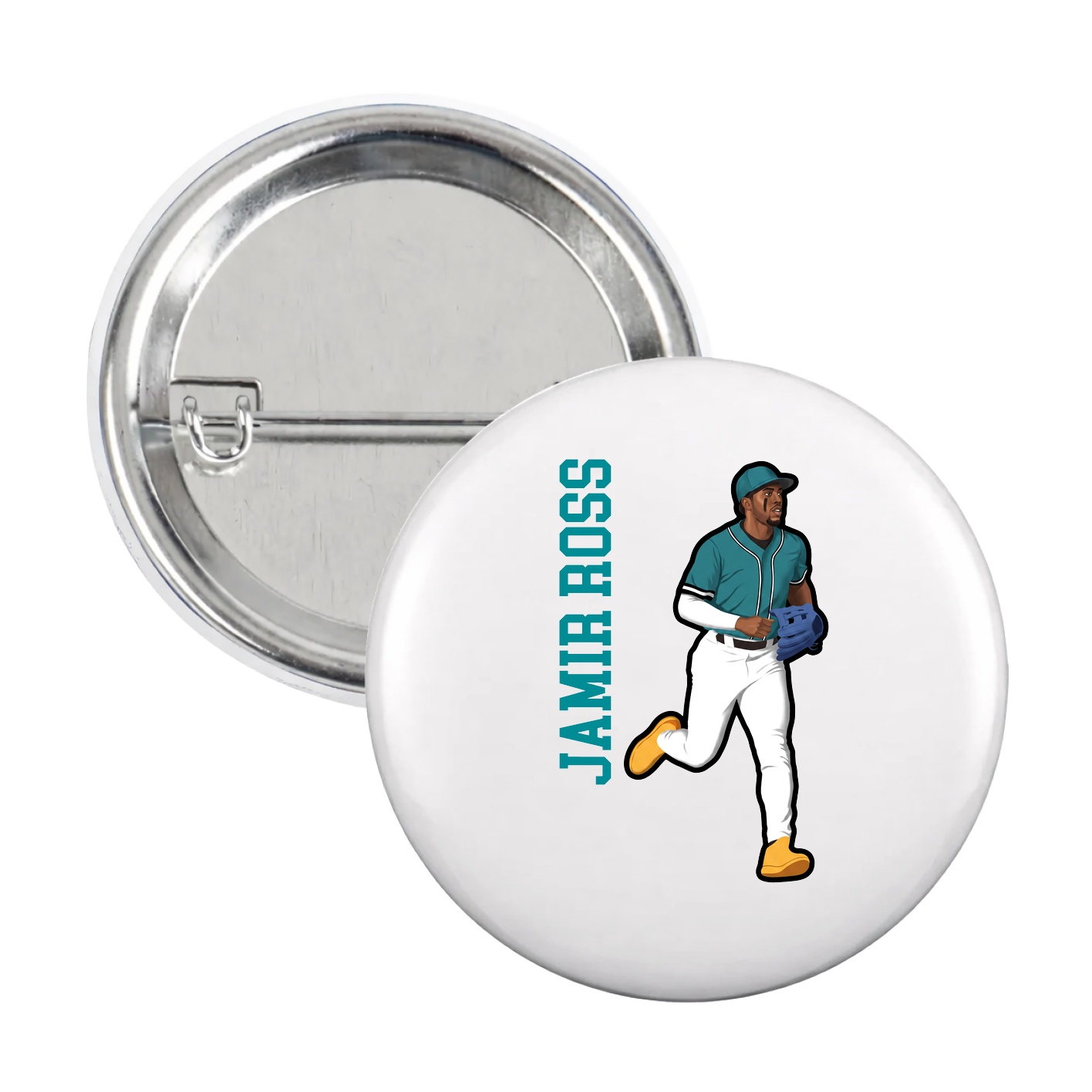 Game Day Button — Name Vertical in White