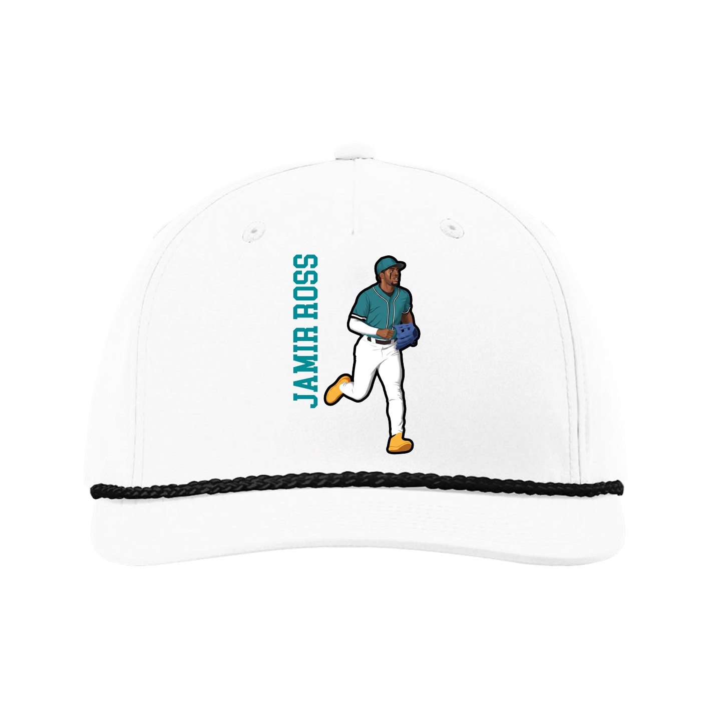 Five-Panel Classic Rope Cap — Name Vertical in White