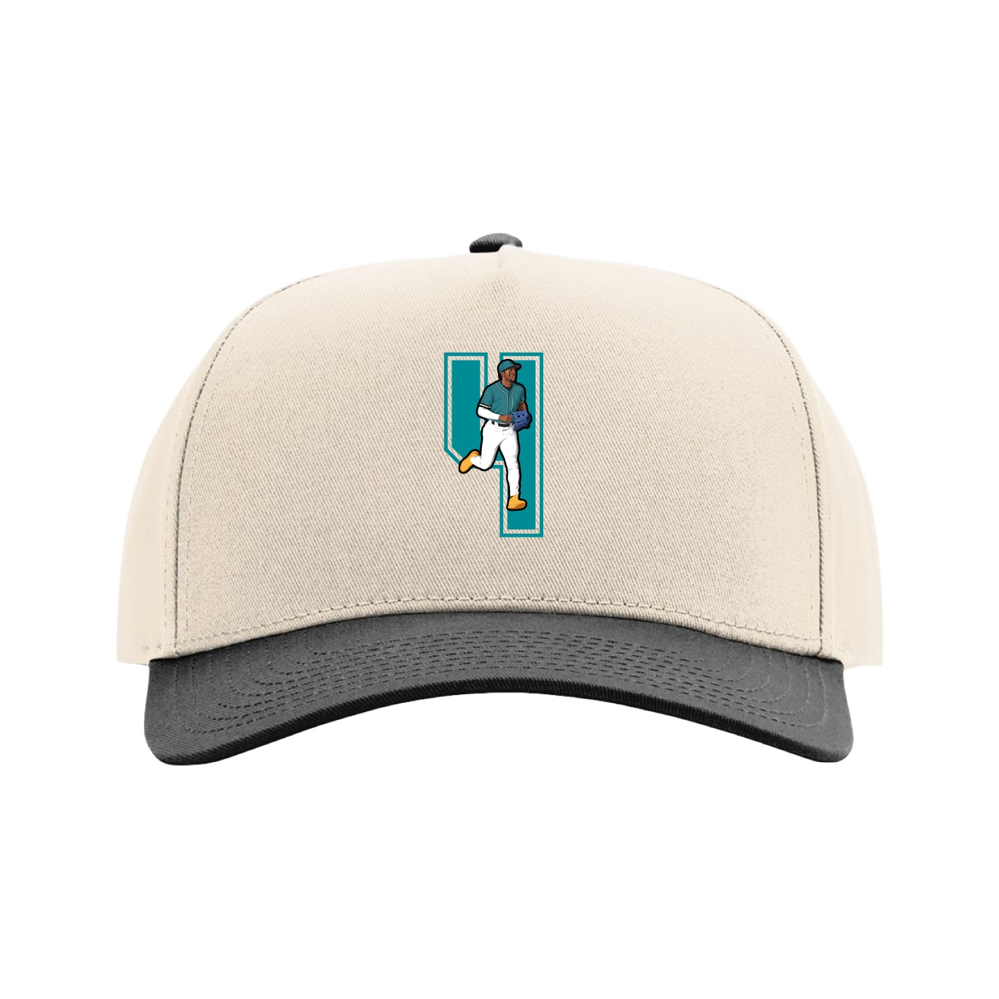Full Fabric Five-Panel Champ Cap — Number in Cream/Black