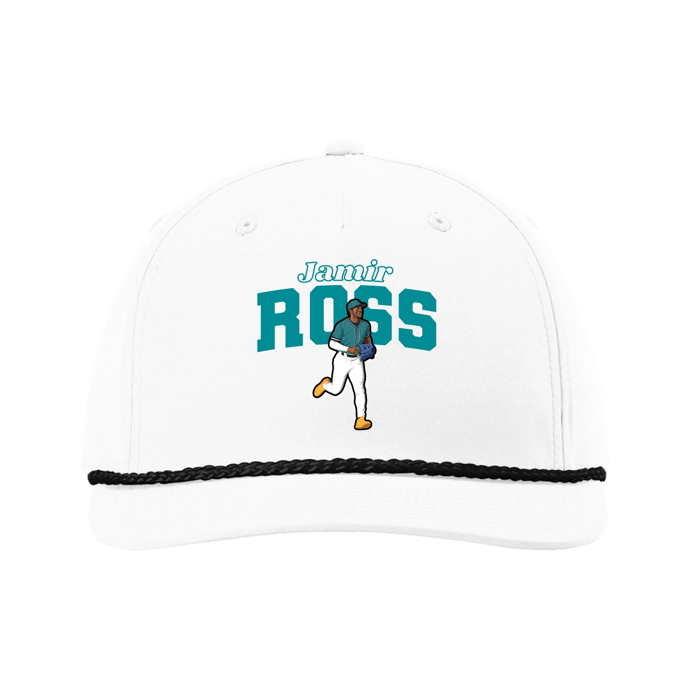 Five-Panel Classic Rope Cap — Name Arch in White