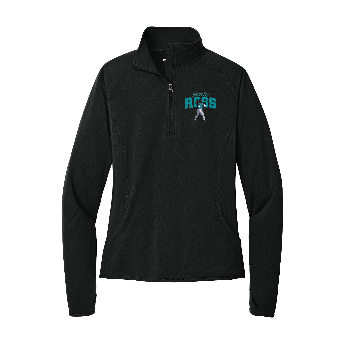 Women's Q-Zip Pullover — Name Arch in Black