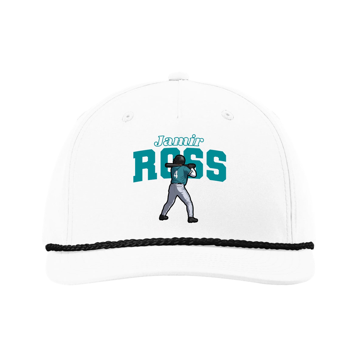 Five-Panel Classic Rope Cap — Name Arch in White