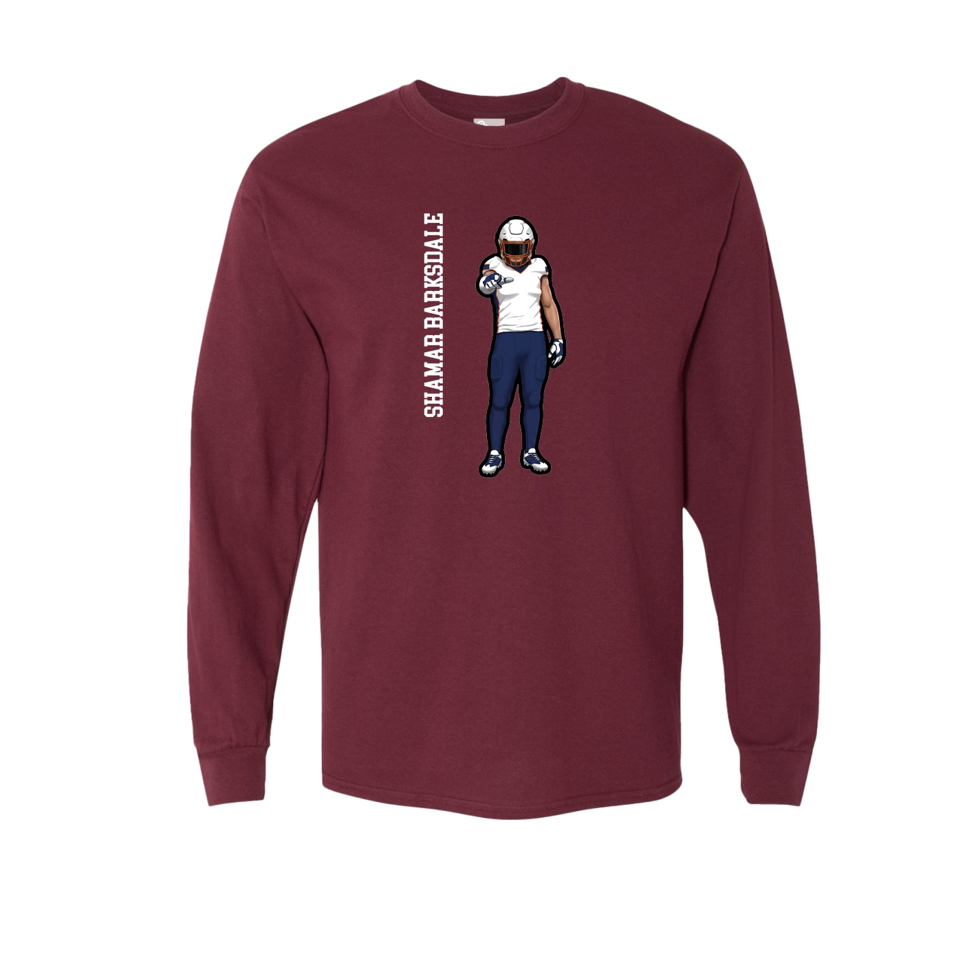 Long Sleeve Tee — Name Vertical in Maroon