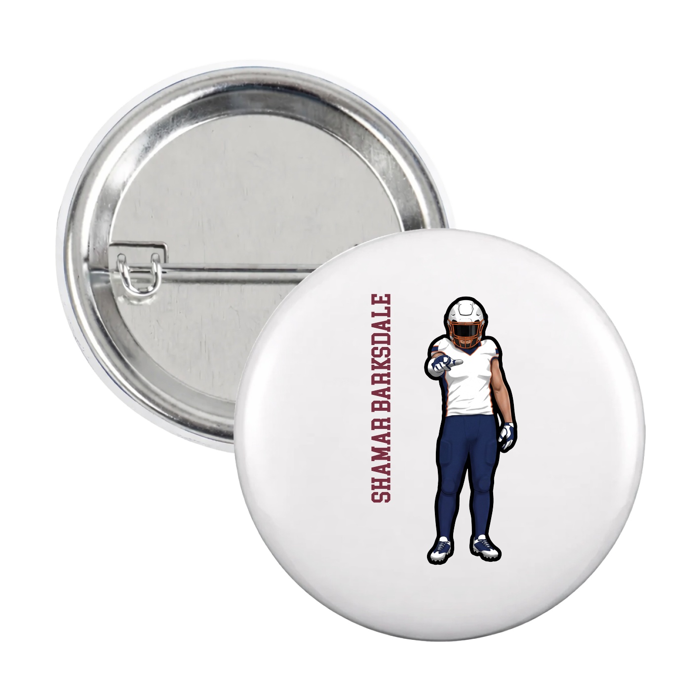 Game Day Button — Name Vertical in White