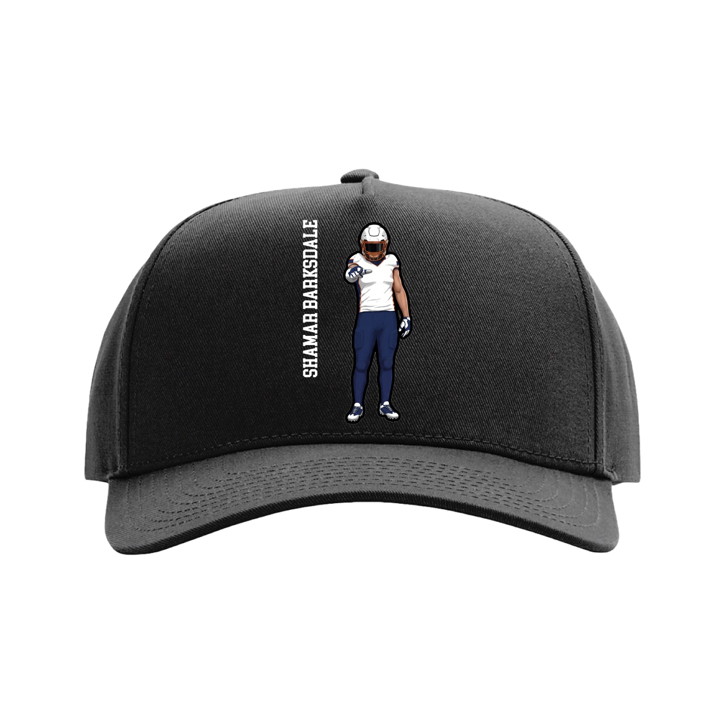 Full Fabric Five-Panel Champ Cap — Name Vertical in Black