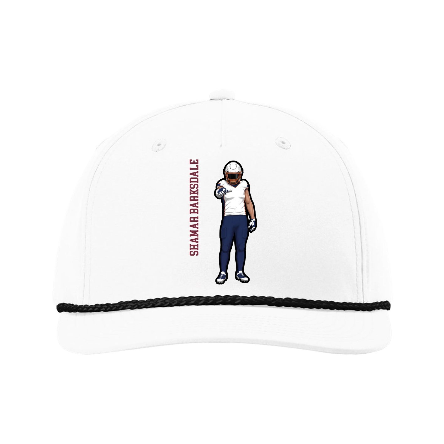 Five-Panel Classic Rope Cap — Name Vertical in White