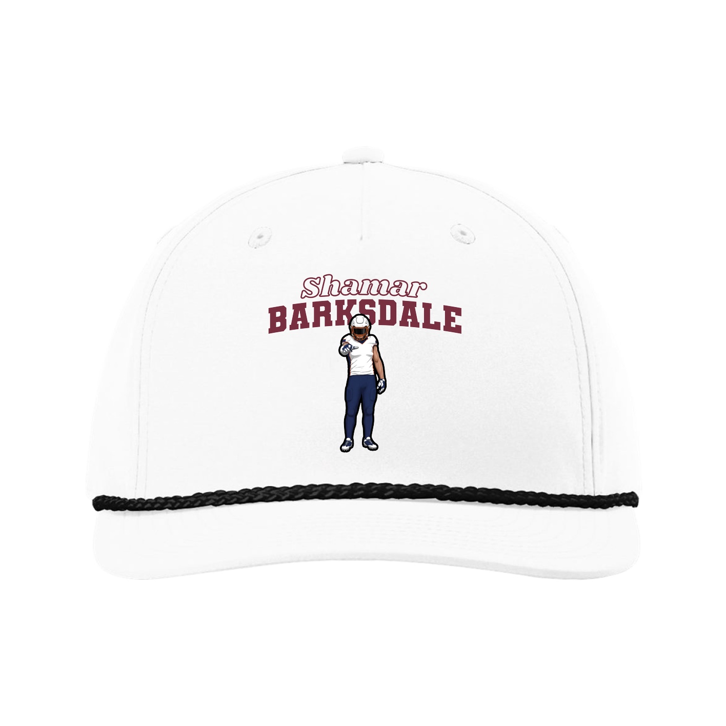 Five-Panel Classic Rope Cap — Name Arch in White