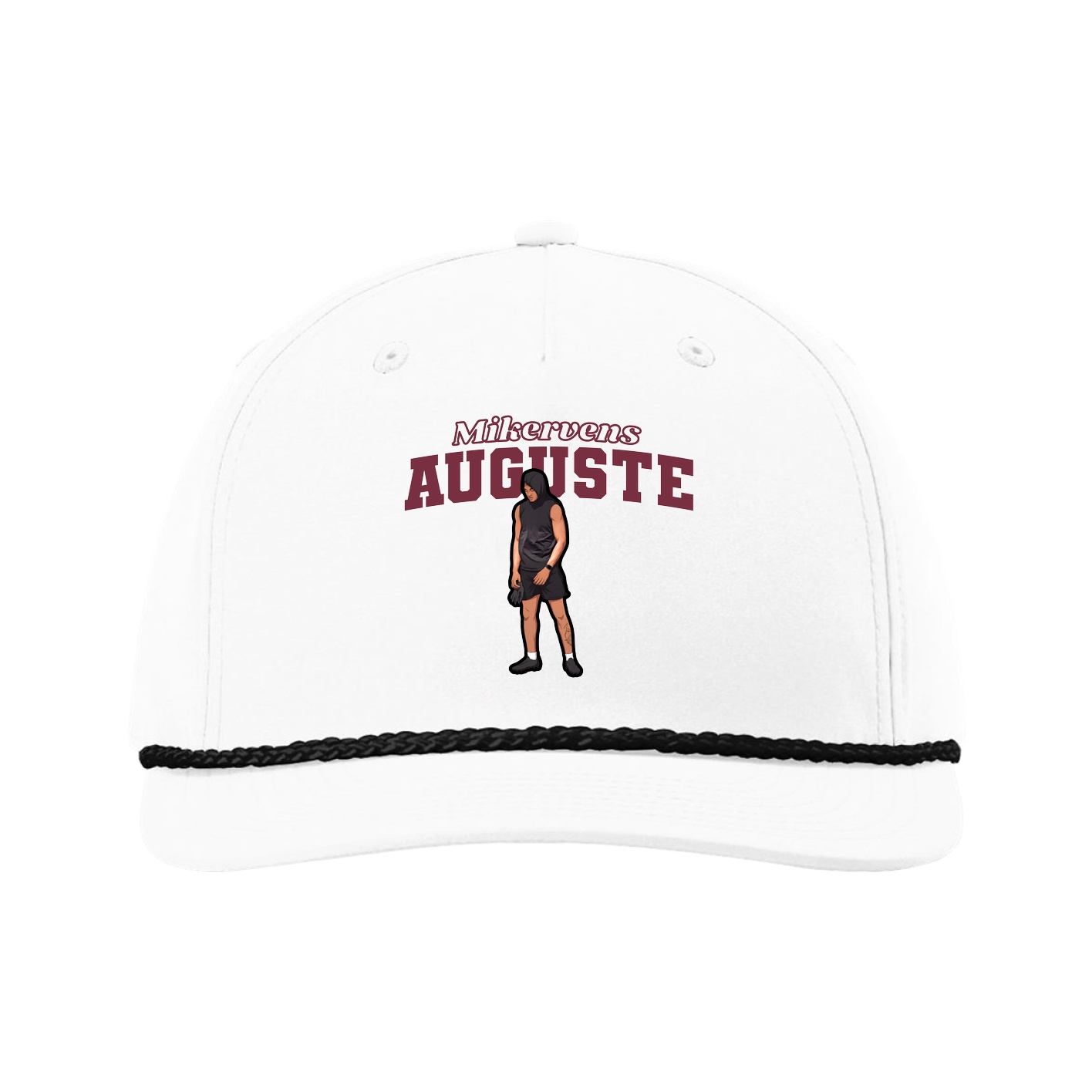 Five-Panel Classic Rope Cap — Name Arch in White
