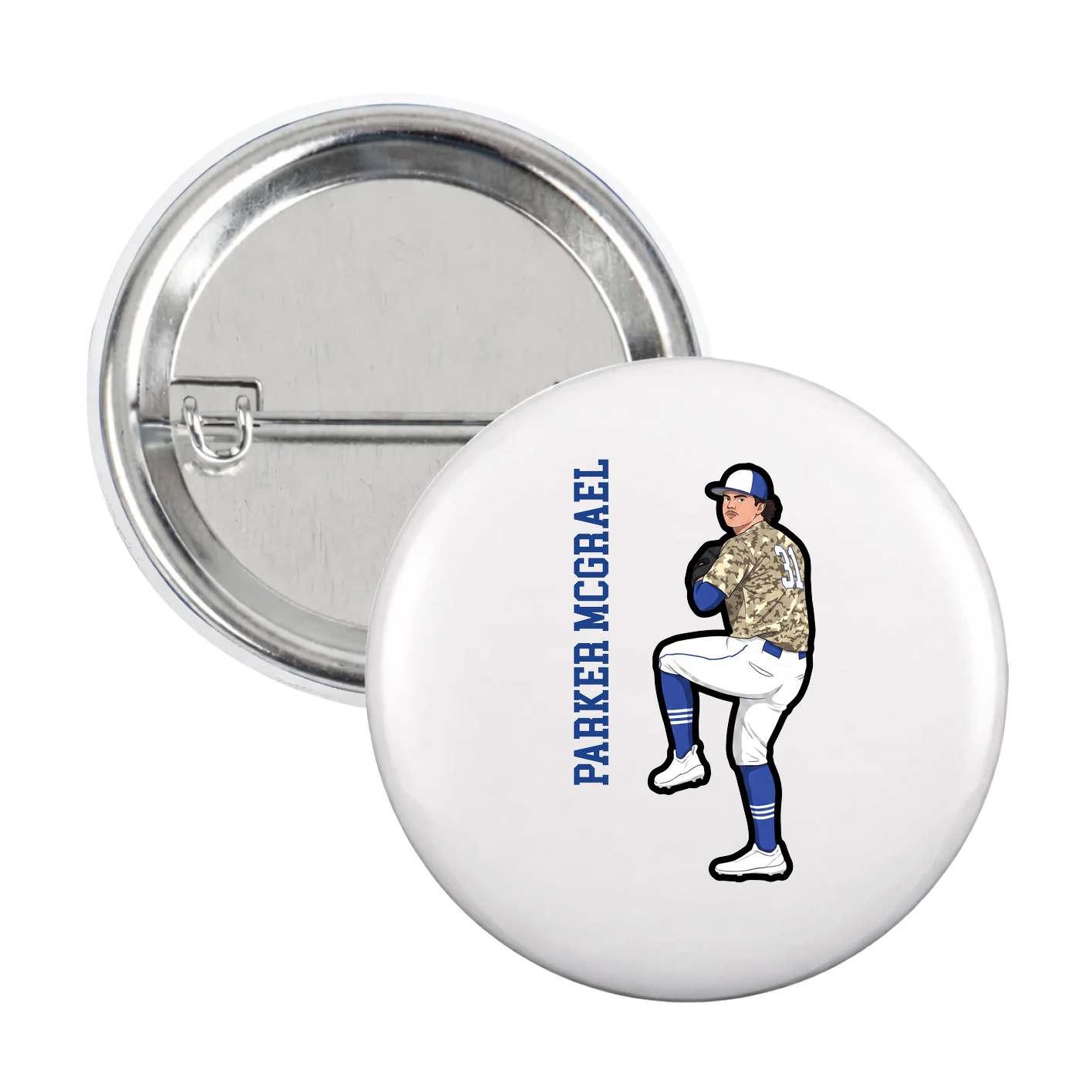 Game Day Button — Name Vertical in White