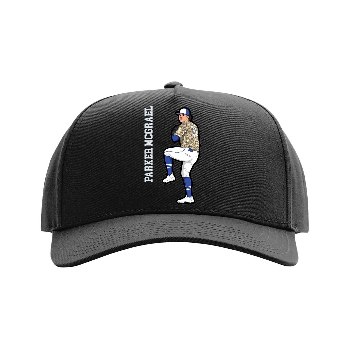 Full Fabric Five-Panel Champ Cap — Name Vertical in Black