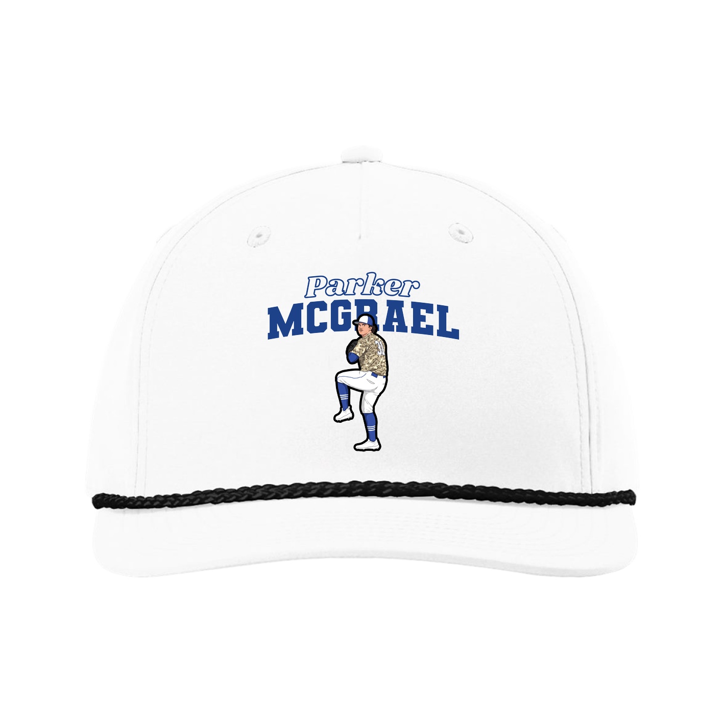 Five-Panel Classic Rope Cap — Name Arch in White
