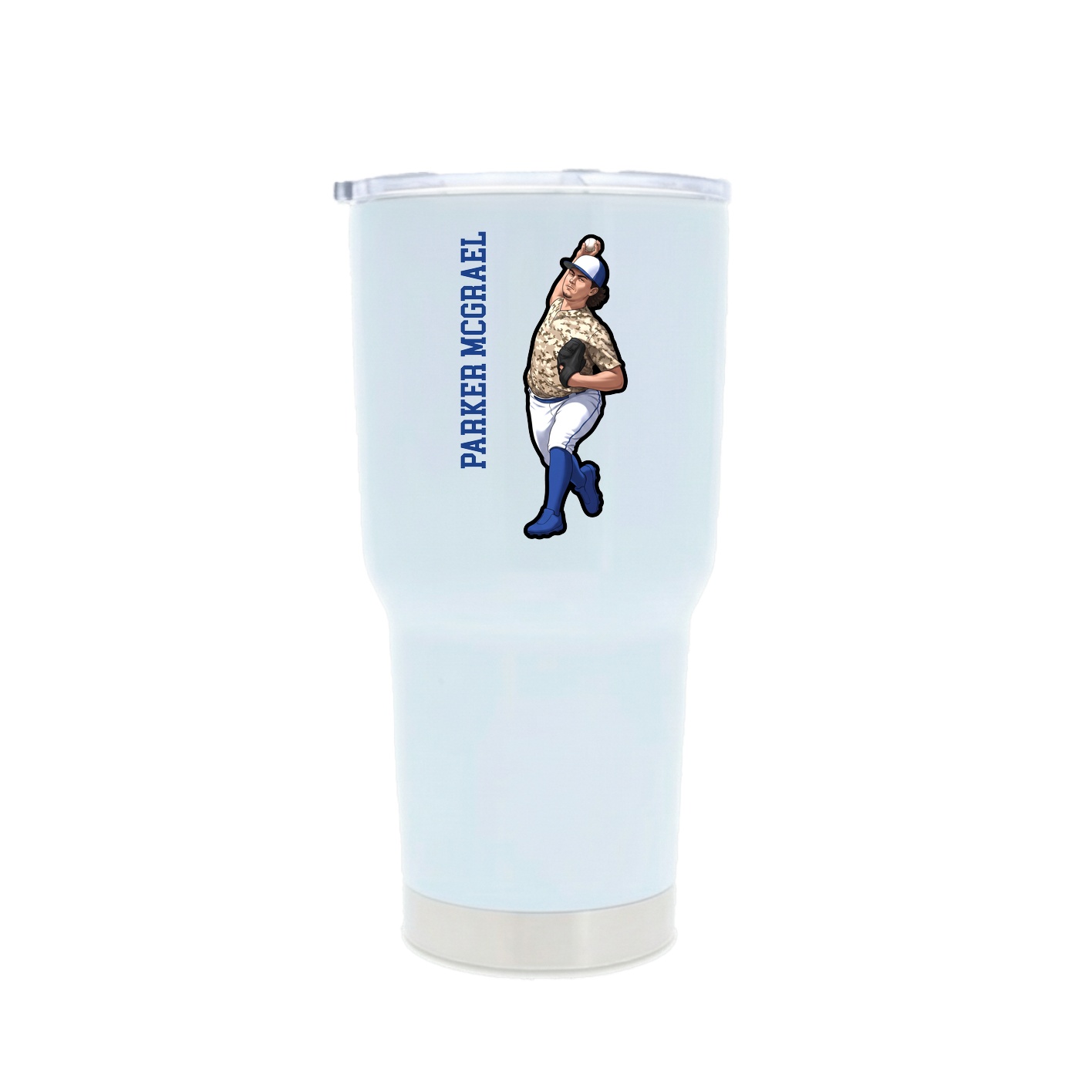 30oz Stainless Steel Tumbler — Name Vertical in White