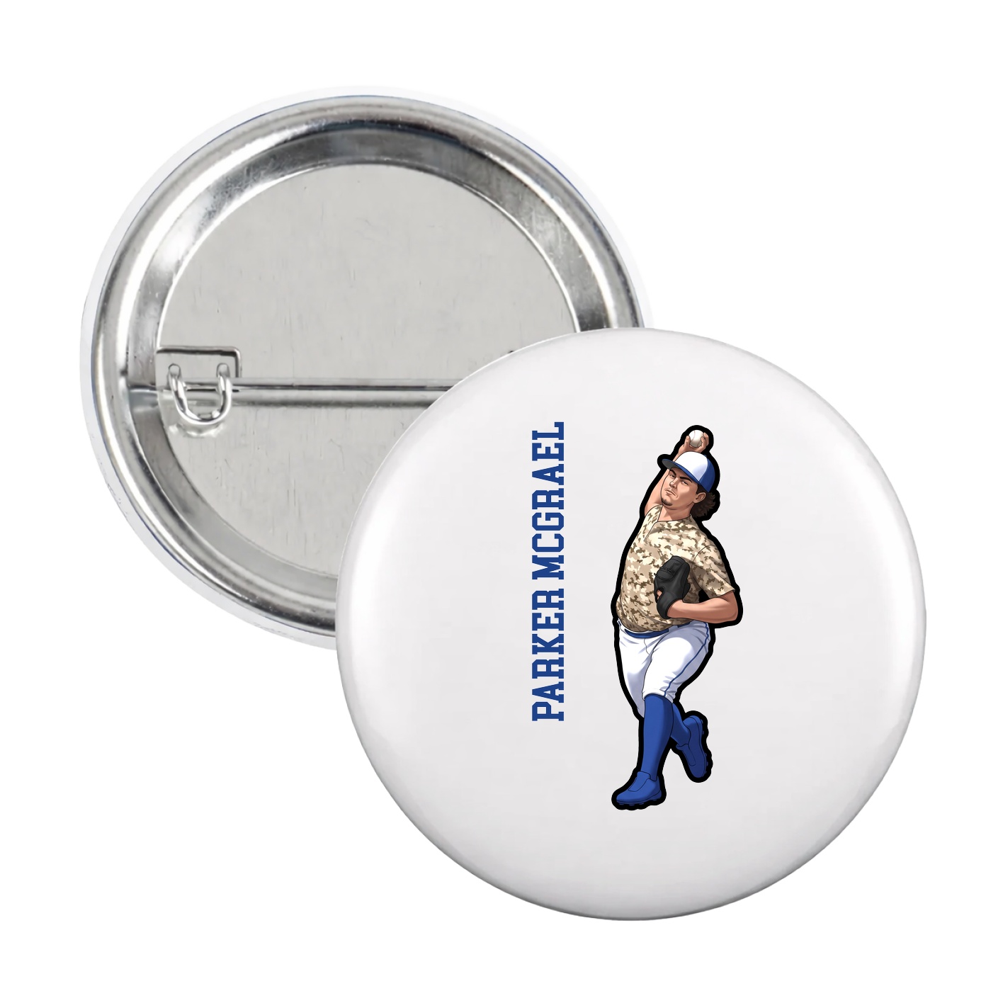 Game Day Button — Name Vertical in White