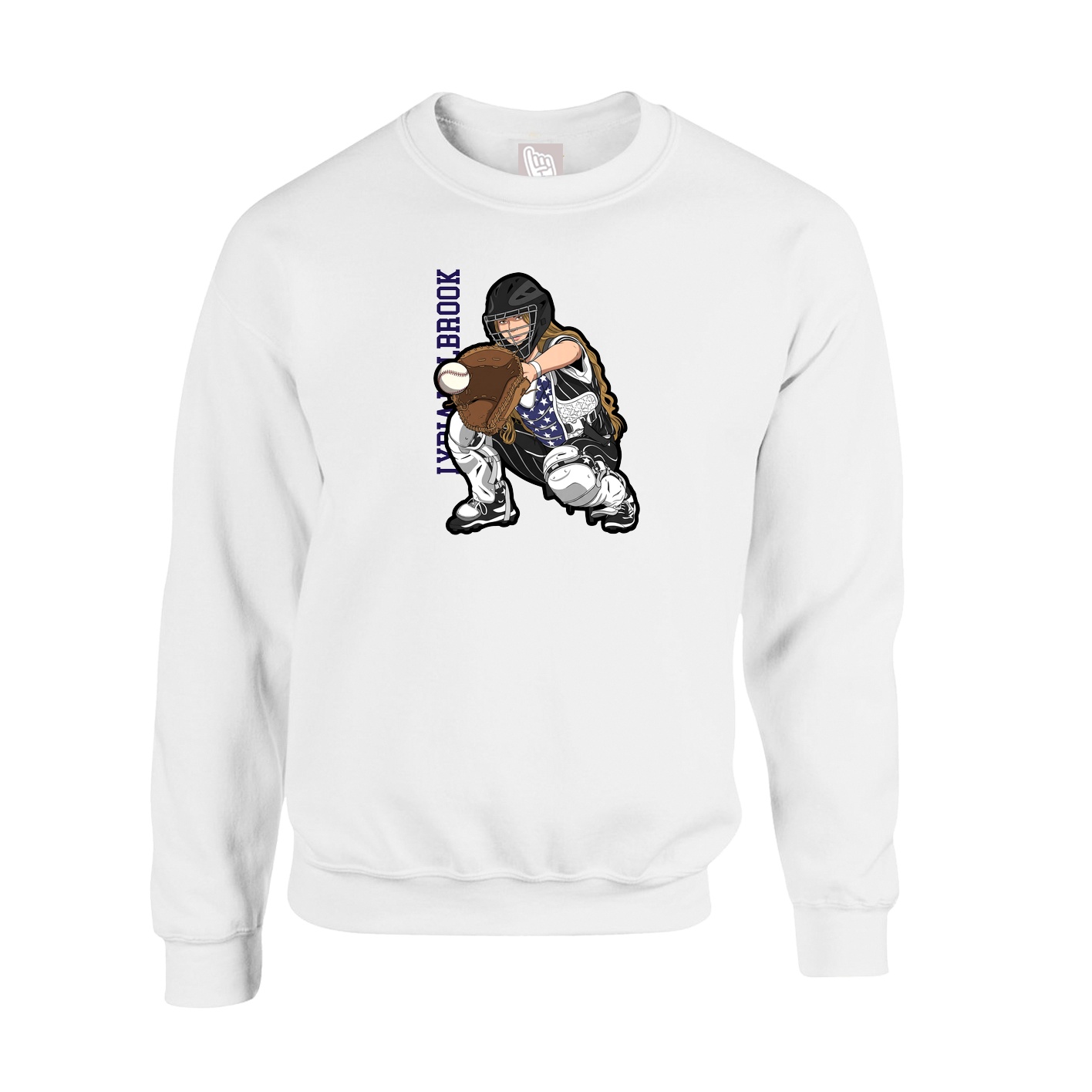 Fleece Crew — Name Vertical in White