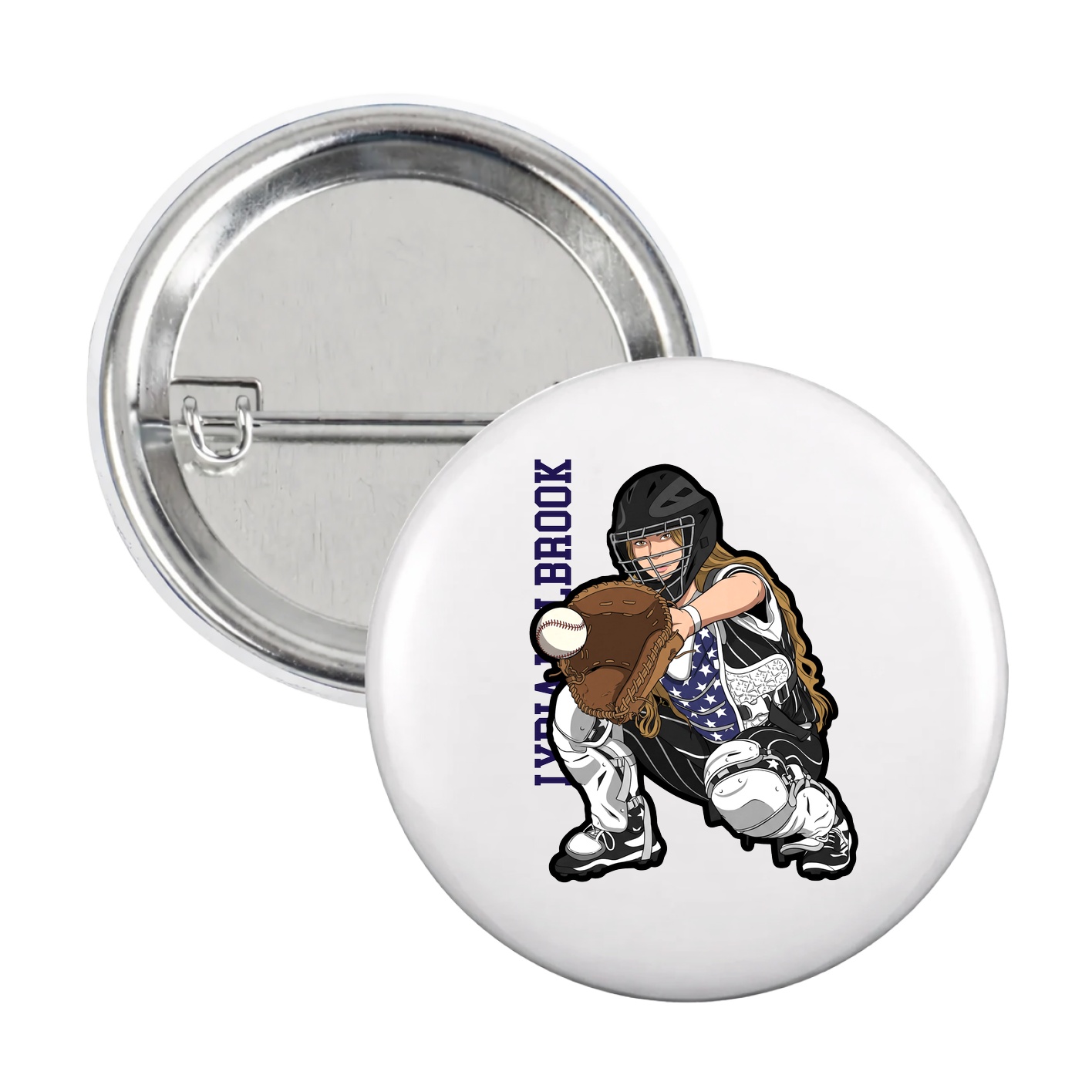 Game Day Button — Name Vertical in White