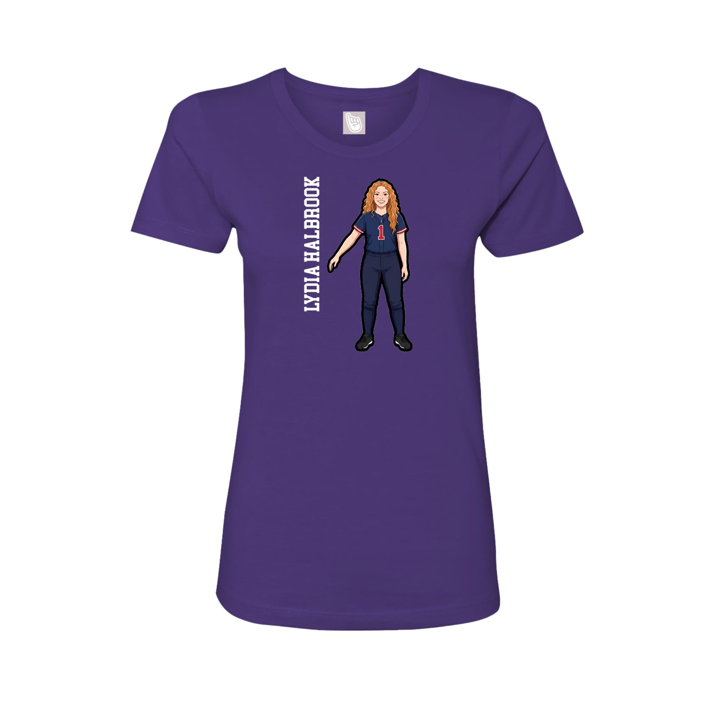 Womens Tee — Name Vertical in Purple