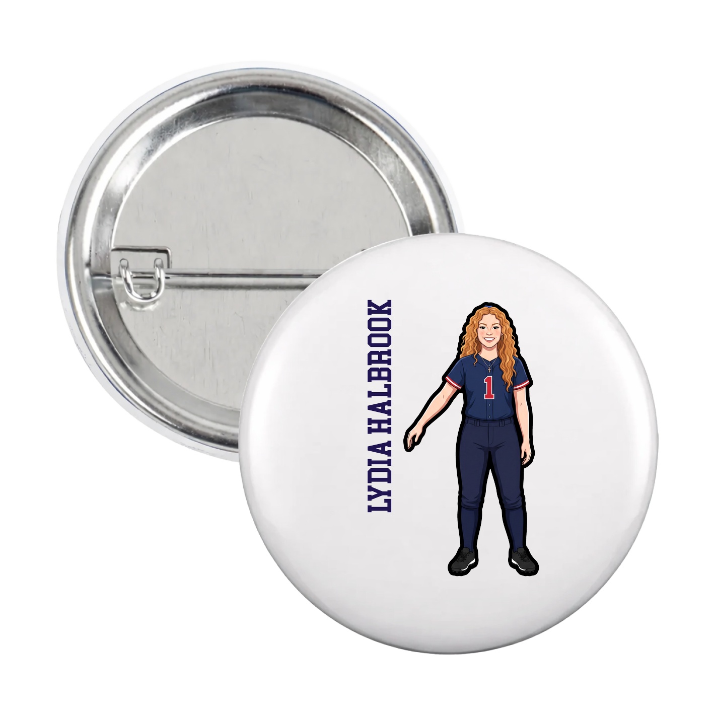 Game Day Button — Name Vertical in White