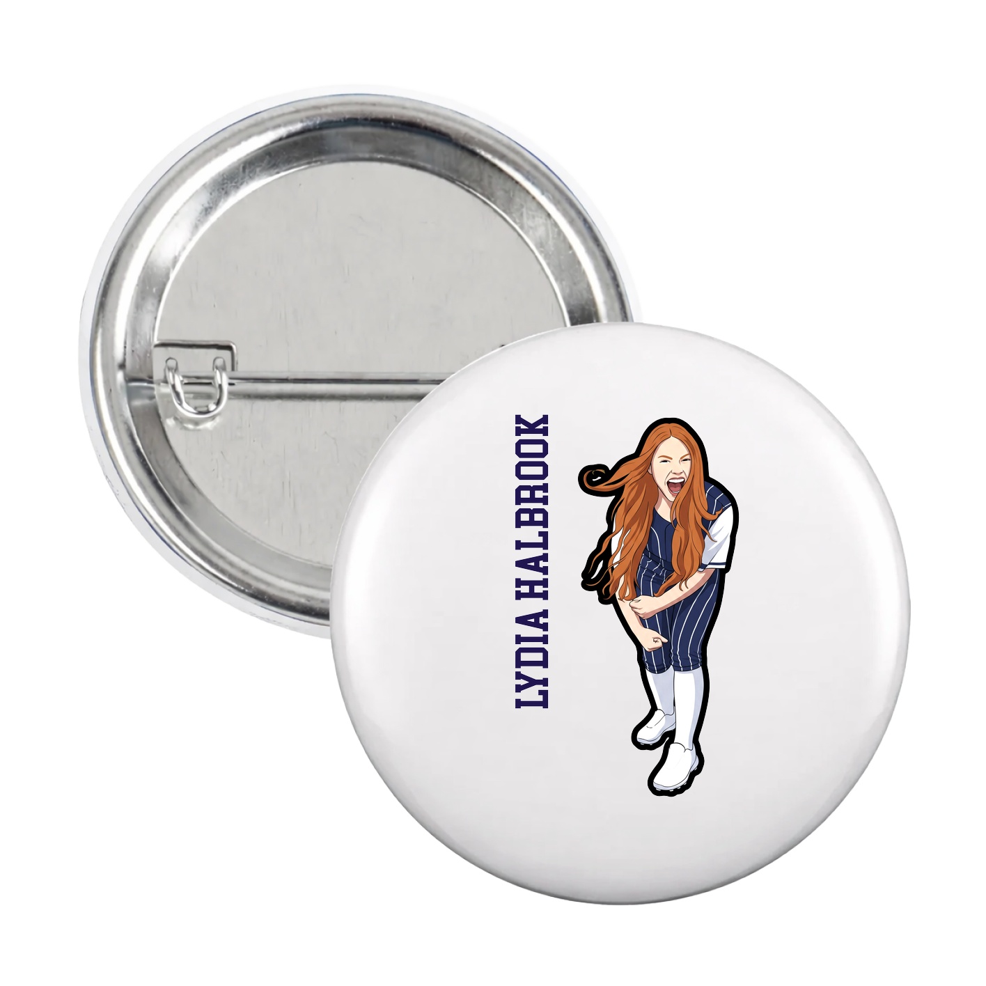 Game Day Button — Name Vertical in White