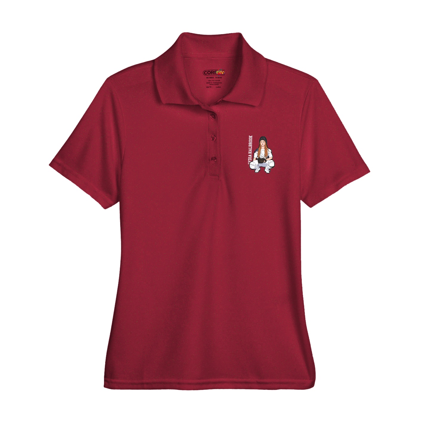 Womens Performance Polo — Name Vertical in Red