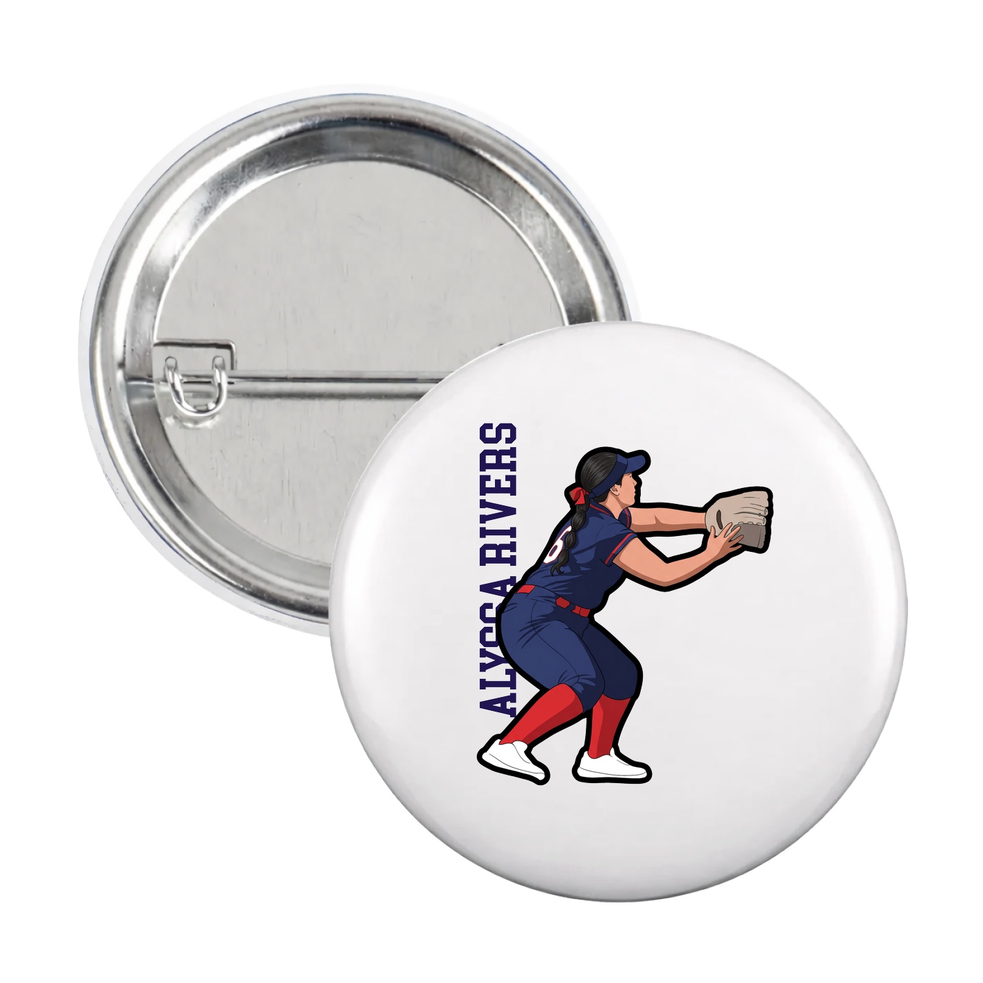 Game Day Button — Name Vertical in White