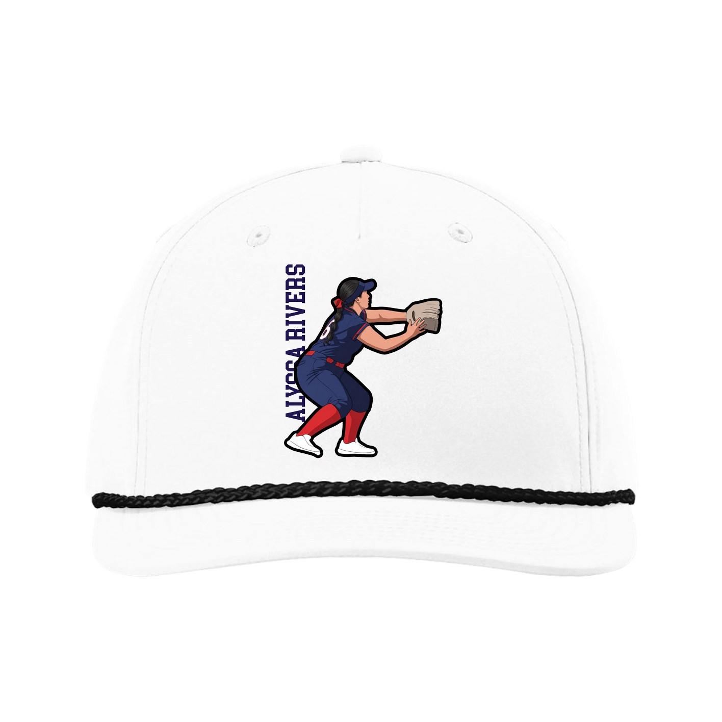 Five-Panel Classic Rope Cap — Name Vertical in White