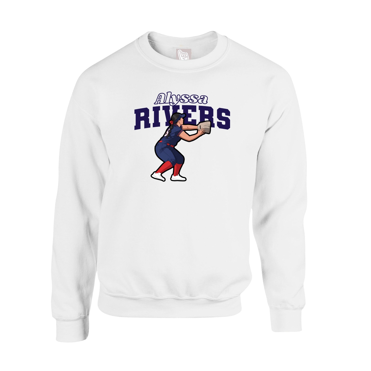 Fleece Crew — Name Arch in White