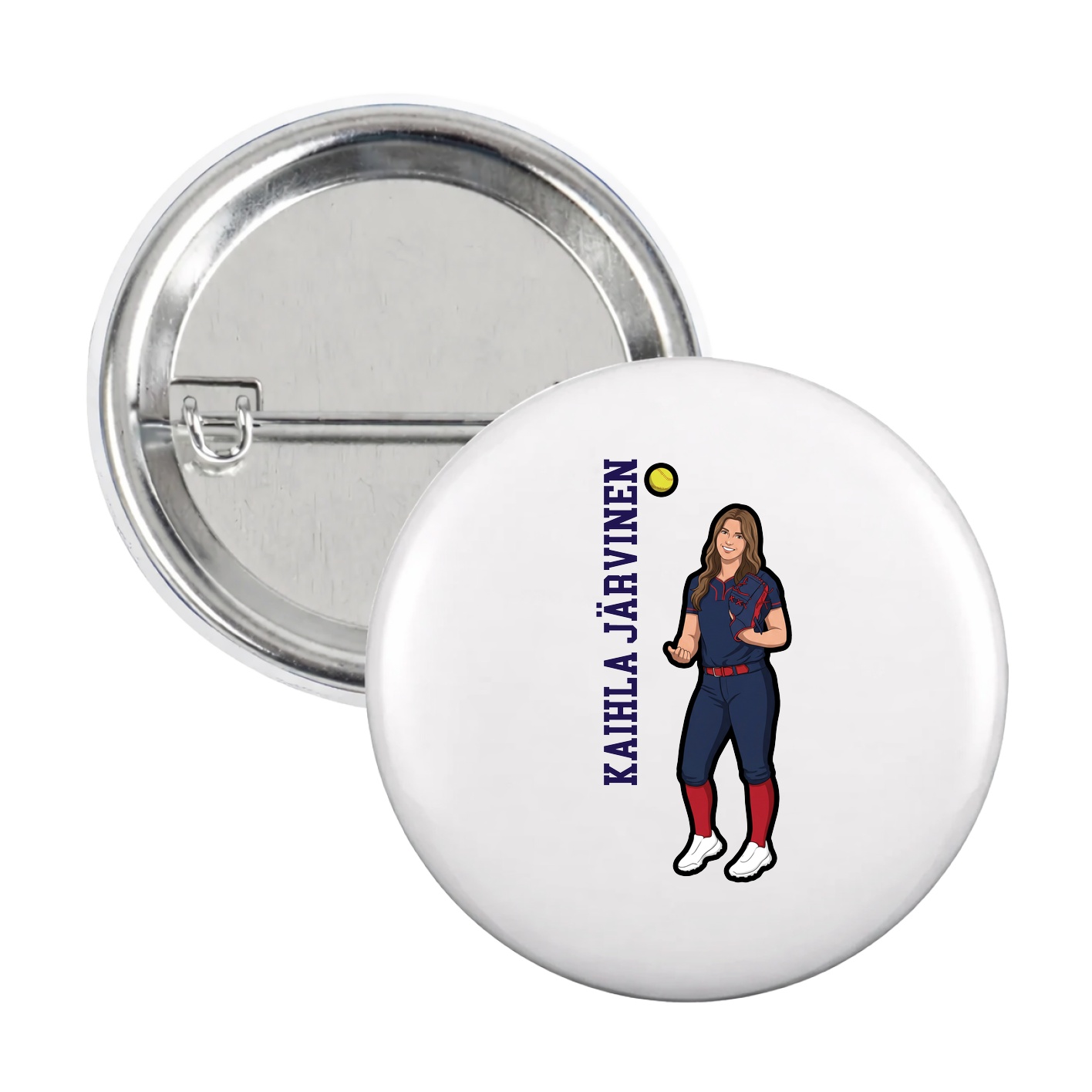 Game Day Button — Name Vertical in White