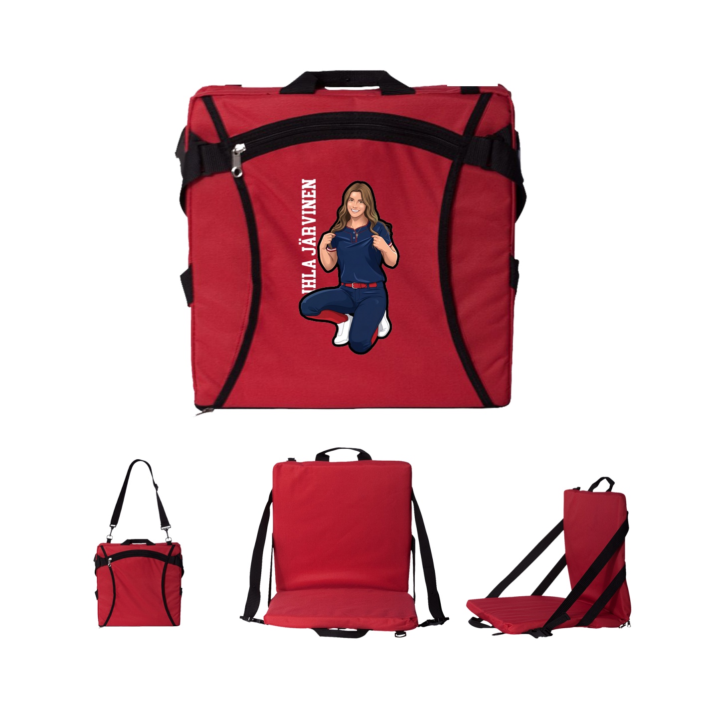 Folding Stadium Seat — Name Vertical in Red