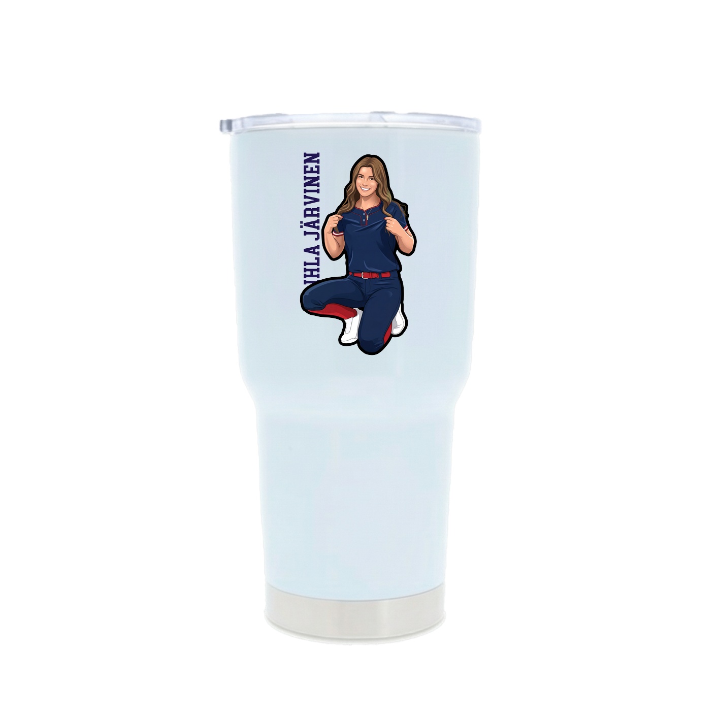 30oz Stainless Steel Tumbler — Name Vertical in White