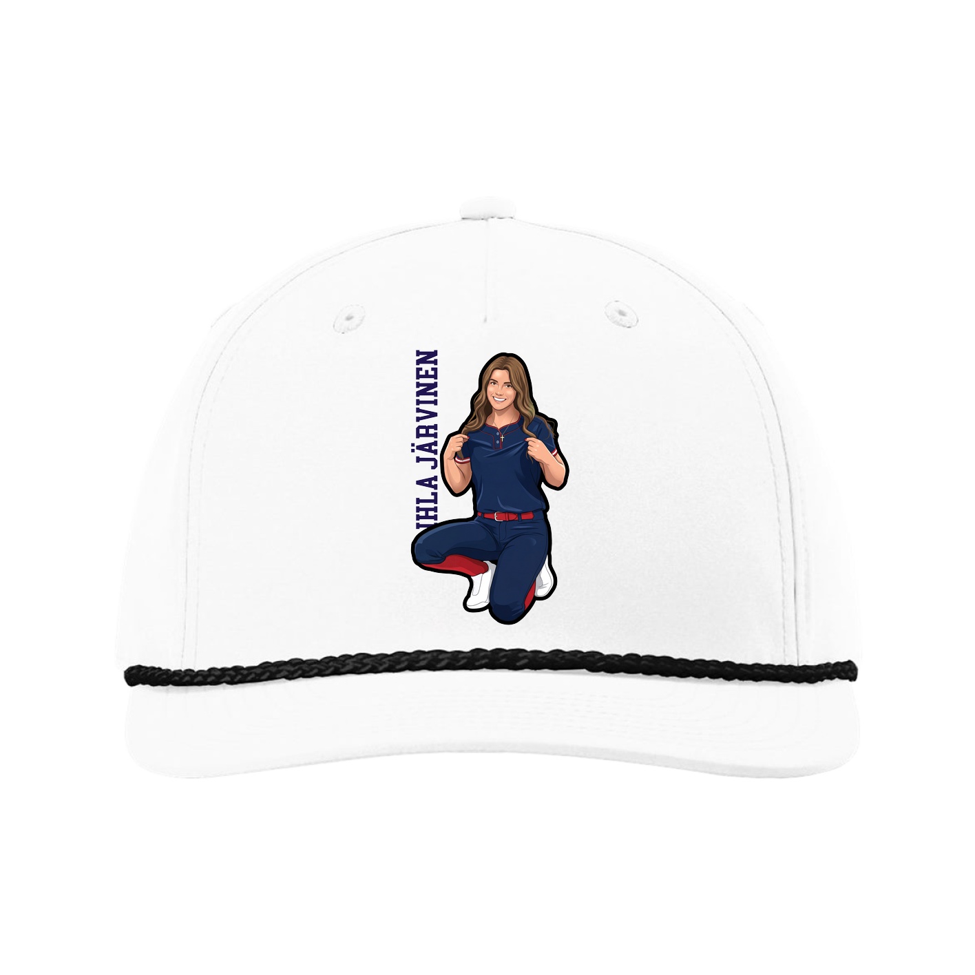 Five-Panel Classic Rope Cap — Name Vertical in White
