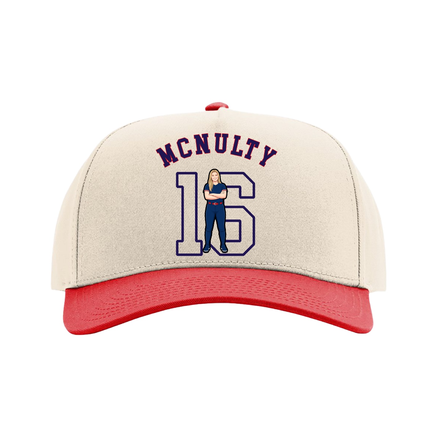 Full Fabric Five-Panel Champ Cap — Shirsey Arch in Cream/Red